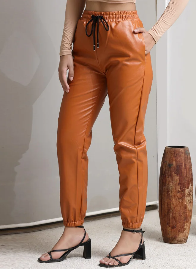 PRIZO PRIZO High Rise Brown Solid Joggers Jegging